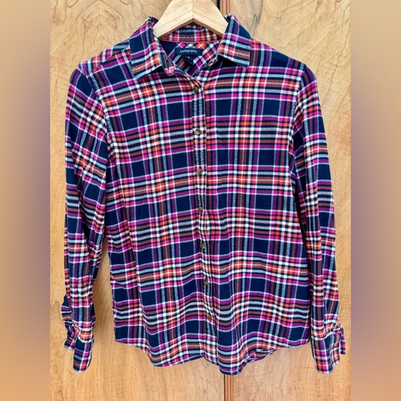 Lands End Flannel Tartan Plaid Button Down Shirt - Picture 1 of 3